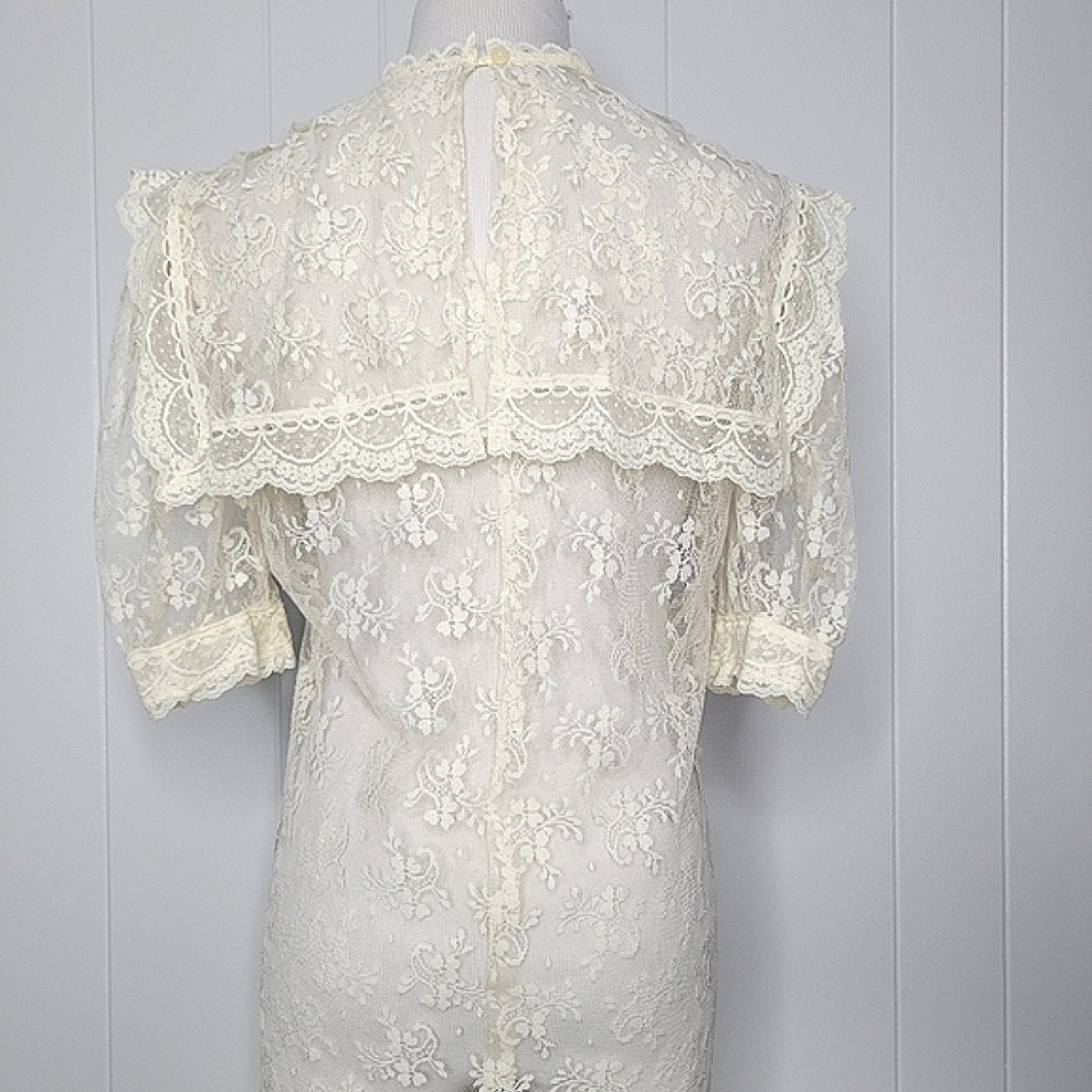 Vintage Lace Drop Waist Sheer Dress Nightgown Victorian Bridal Wedding Fairycore - Picture 4 of 14